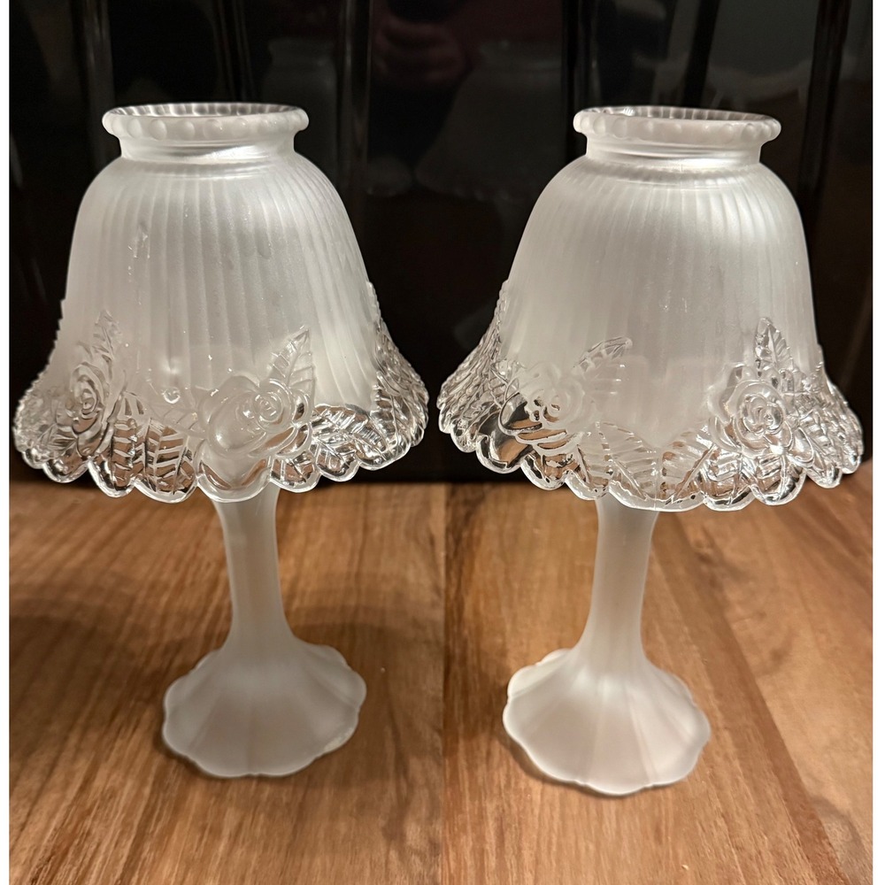 Home Interiors Vintage Frosted Satin Glass Rose Fairy Lamp Candle Holder